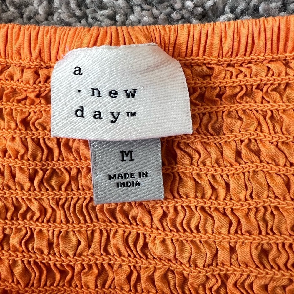 A New Day Women's Puff 3/4 Sleeve Open Back Summer Mini Dress, Orange M Medium - Picture 5 of 13